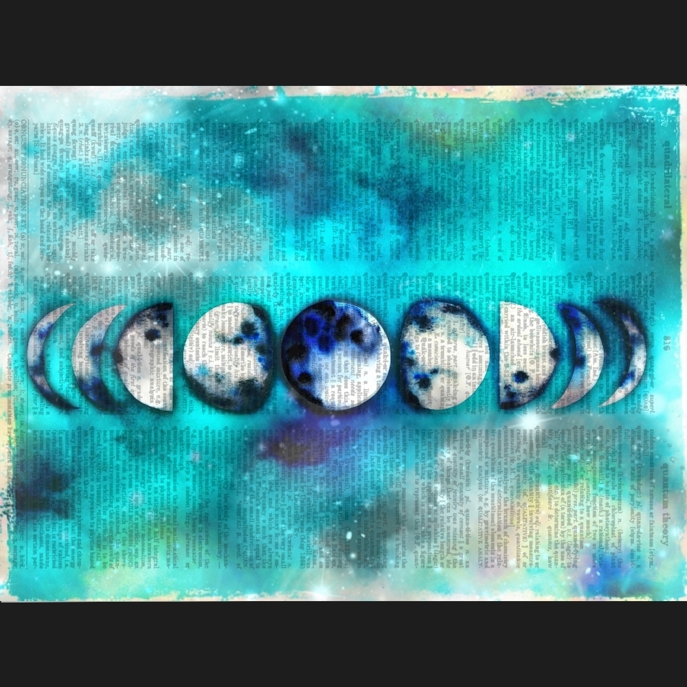 Moon Phases in Blue Dictionary Art Print Decor